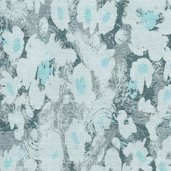 HomeRoots 8' X 10' Elegant Teal Gray & Ivory Floral Area Rug – Washable, UV Protection, Stain Resistant Design 648176