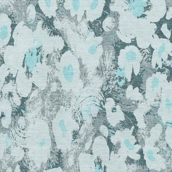 HomeRoots 9' X 12' Floral Area Rug in Teal, Gray & Ivory - Washable, UV Protected for Busy Homes & Style 648177