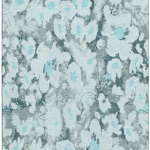 HomeRoots 9' X 12' Floral Area Rug in Teal, Gray & Ivory - Washable, UV Protected for Busy Homes & Style 648177