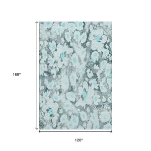HomeRoots 10' X 14' Elegant Teal Gray Floral Area Rug - Washable, UV Protected, Durable & Pet Friendly Design 648178
