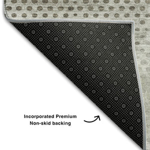 HomeRoots 8' Gray and Ivory Geometric Round Rug – Washable, UV Protected, Durable, Ideal for Busy Homes! 648187
