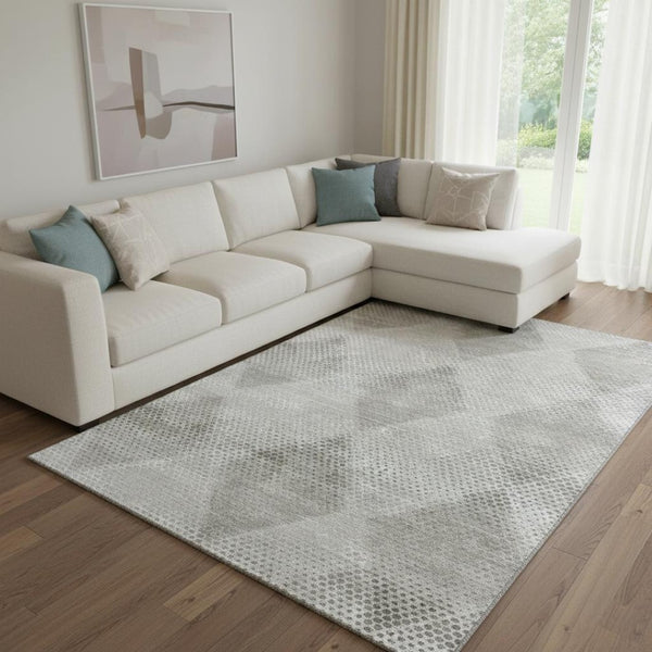 HomeRoots 8' X 10' Gray and Ivory Geometric Area Rug - Washable, UV Protected, Durable for High-Traffic Homes 648188