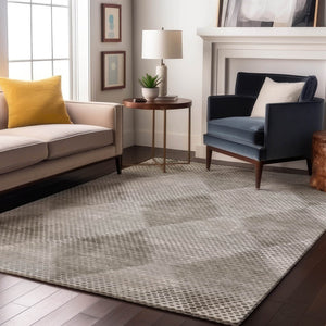 HomeRoots 8' X 10' Gray and Ivory Geometric Area Rug - Washable, UV Protected, Durable for High-Traffic Homes 648188