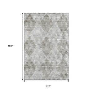 HomeRoots 10' X 14' Gray And Ivory Geometric Area Rug - Washable, UV Protected, Stain Resistant & Modern Design 648190
