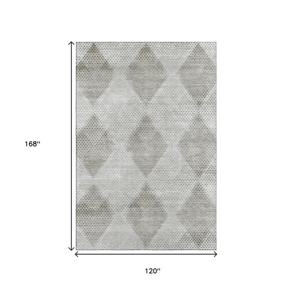 HomeRoots 10' X 14' Gray And Ivory Geometric Area Rug - Washable, UV Protected, Stain Resistant & Modern Design 648190