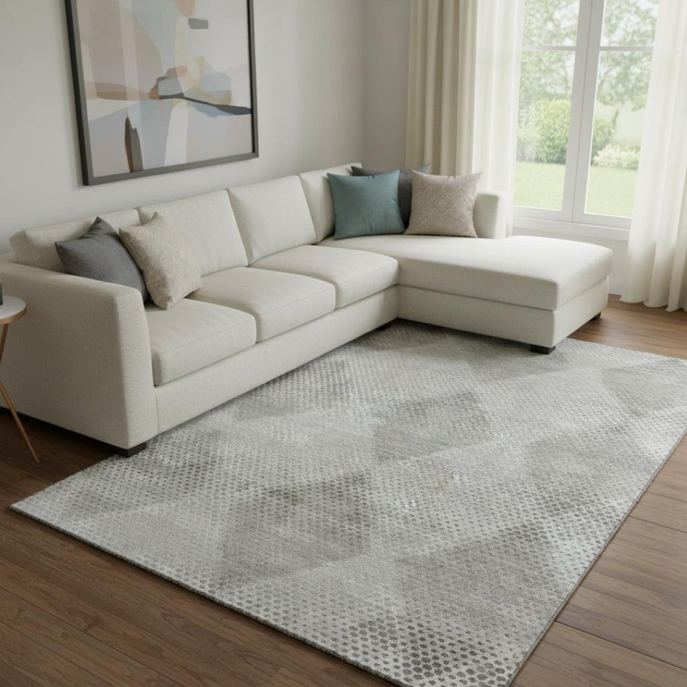 HomeRoots 10' X 14' Gray And Ivory Geometric Area Rug - Washable, UV Protected, Stain Resistant & Modern Design 648190