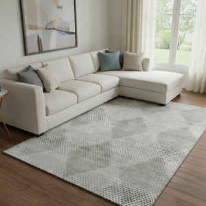 HomeRoots 10' X 14' Gray And Ivory Geometric Area Rug - Washable, UV Protected, Stain Resistant & Modern Design 648190