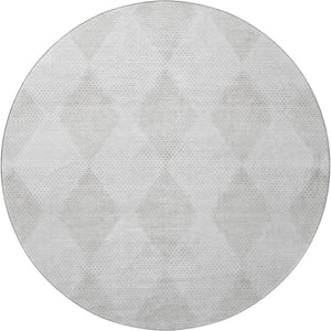 HomeRoots 8' Ivory and Silver Geometric Round Rug - Washable, Stain-Resistant, UV-Protected for Active Homes 648193