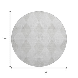 HomeRoots 8' Ivory and Silver Geometric Round Rug - Washable, Stain-Resistant, UV-Protected for Active Homes 648193