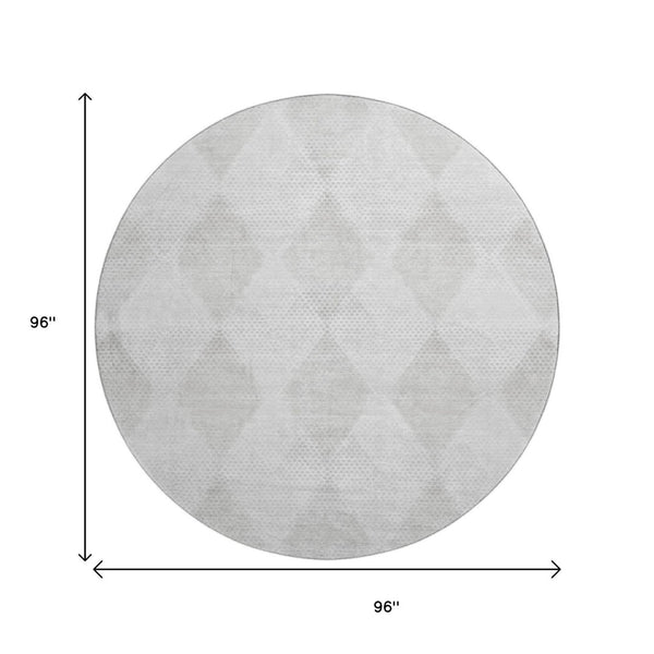 HomeRoots 8' Ivory and Silver Geometric Round Rug - Washable, Stain-Resistant, UV-Protected for Active Homes 648193