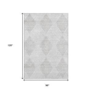 HomeRoots 8' X 10' Stylish Ivory & Silver Geometric Washable Area Rug with UV Protection for High-Traffic Spaces 648194