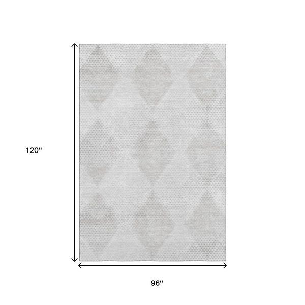 HomeRoots 8' X 10' Stylish Ivory & Silver Geometric Washable Area Rug with UV Protection for High-Traffic Spaces 648194