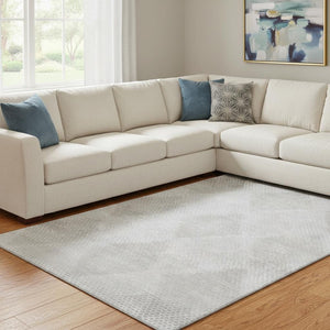 HomeRoots 8' X 10' Stylish Ivory & Silver Geometric Washable Area Rug with UV Protection for High-Traffic Spaces 648194