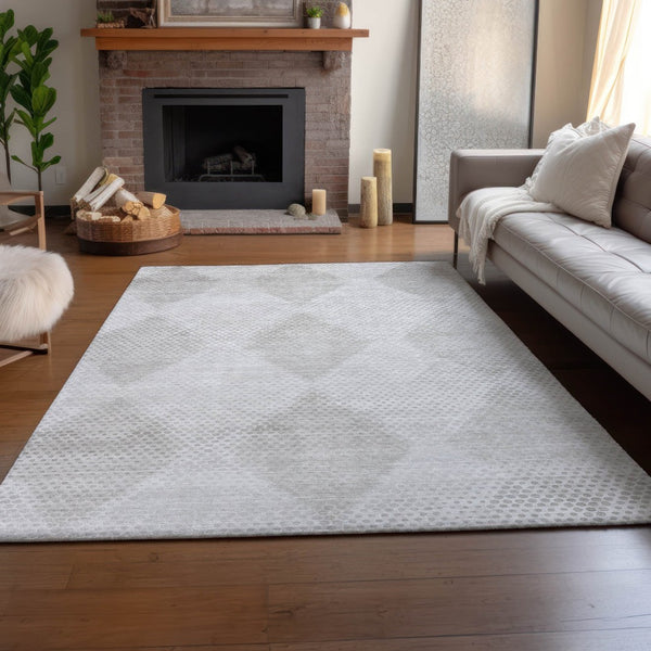 HomeRoots 8' X 10' Stylish Ivory & Silver Geometric Washable Area Rug with UV Protection for High-Traffic Spaces 648194
