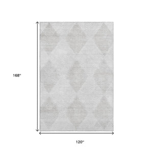 HomeRoots 10' X 14' Ivory and Silver Geometric Area Rug – Washable, UV Protected, Perfect for Modern Homes 648196