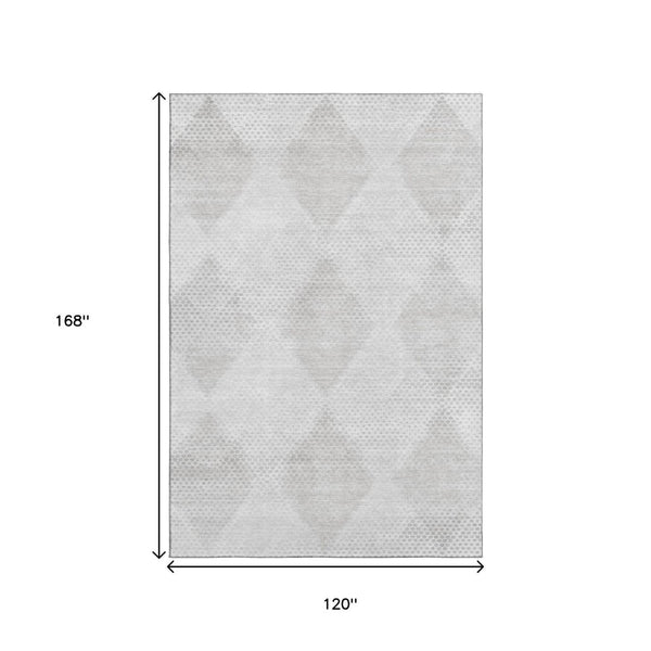 HomeRoots 10' X 14' Ivory and Silver Geometric Area Rug – Washable, UV Protected, Perfect for Modern Homes 648196