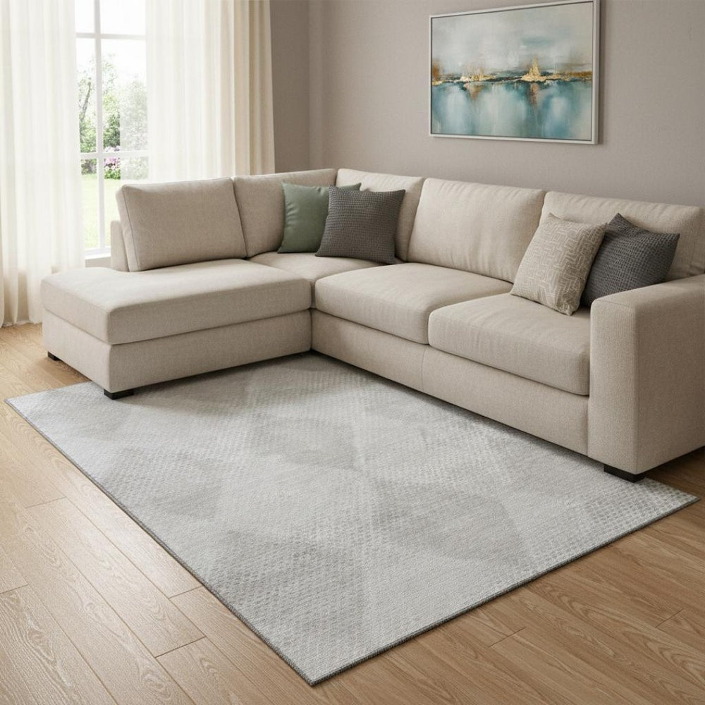 HomeRoots 10' X 14' Ivory and Silver Geometric Area Rug – Washable, UV Protected, Perfect for Modern Homes 648196