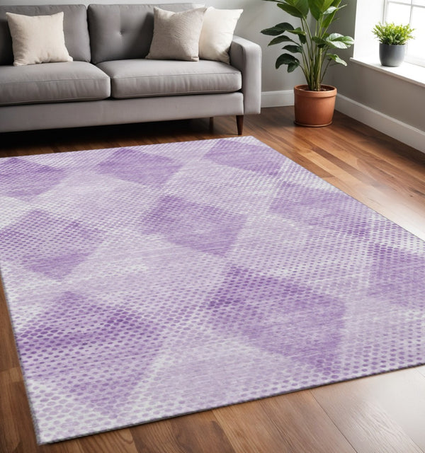 HomeRoots 5' X 8' Stylish Lavender & Ivory Geometric Washable Area Rug with UV Protection for Homes & Pets 648198