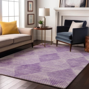 HomeRoots 5' X 8' Stylish Lavender & Ivory Geometric Washable Area Rug with UV Protection for Homes & Pets 648198