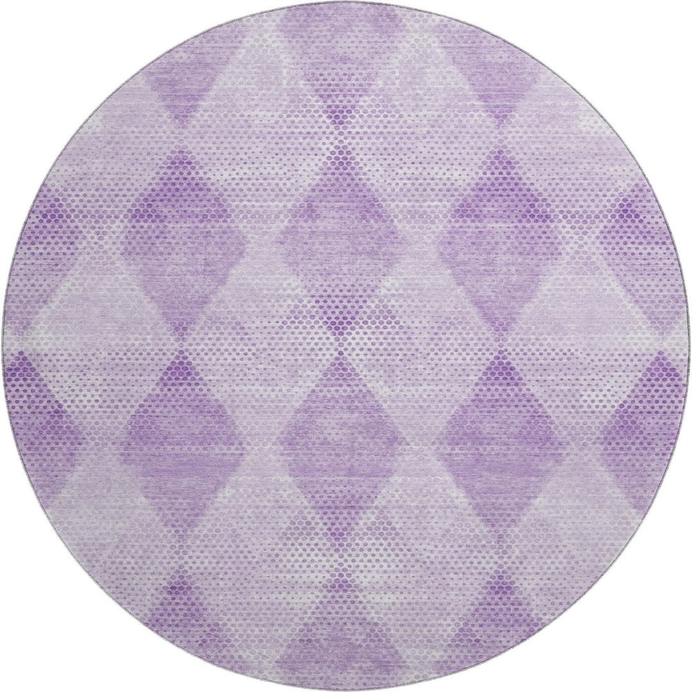HomeRoots 8' Lavender and Ivory Geometric Round Rug - Washable, UV Protected, Durable for Busy Homes 648199