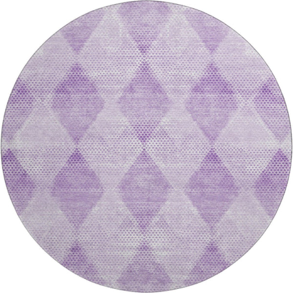HomeRoots 8' Lavender and Ivory Geometric Round Rug - Washable, UV Protected, Durable for Busy Homes 648199