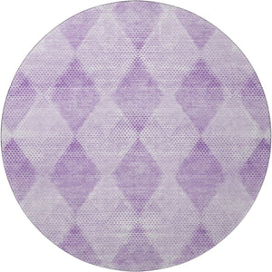 HomeRoots 8' Lavender and Ivory Geometric Round Rug - Washable, UV Protected, Durable for Busy Homes 648199