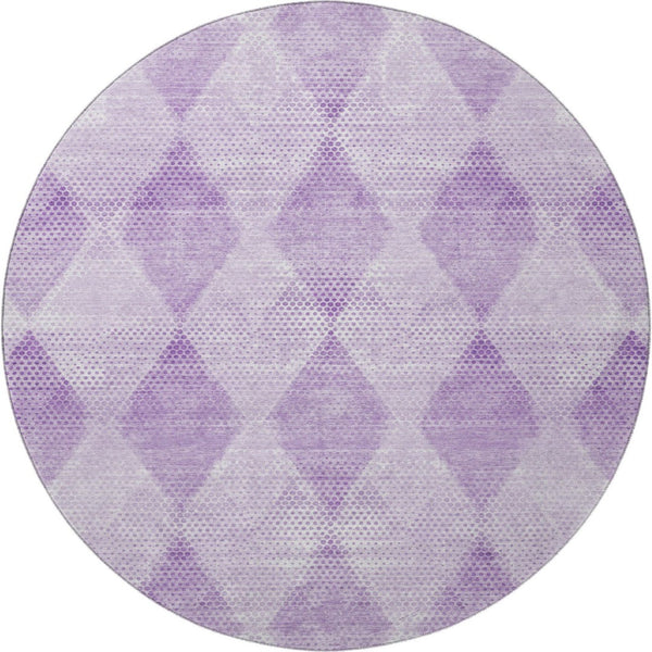 HomeRoots 8' Lavender and Ivory Geometric Round Rug - Washable, UV Protected, Durable for Busy Homes 648199