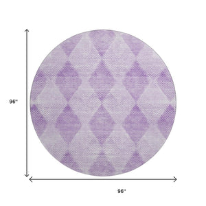 HomeRoots 8' Lavender and Ivory Geometric Round Rug - Washable, UV Protected, Durable for Busy Homes 648199