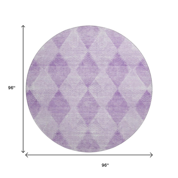 HomeRoots 8' Lavender and Ivory Geometric Round Rug - Washable, UV Protected, Durable for Busy Homes 648199