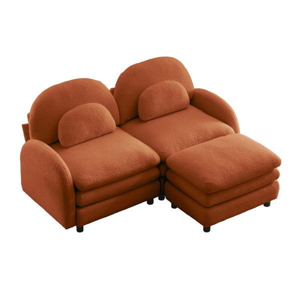 English Elm Teddy Fleece Modular Loveseat with Ottoman Curved Sculptural Sofa for Living Room Orange W5656S00093