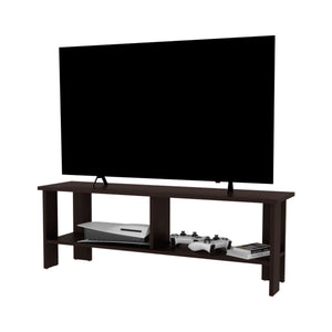 English Elm Stained Walnut TV Stand with Open Shelves, Wengue Finish for Rustic Elegance and Clutter-Free Storage B062P290284