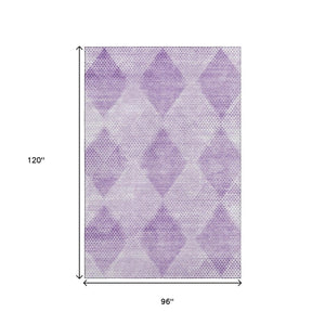 HomeRoots 8' X 10' Stylish Lavender & Ivory Geometric Washable Area Rug with UV Protection for Durability & Charm 648200