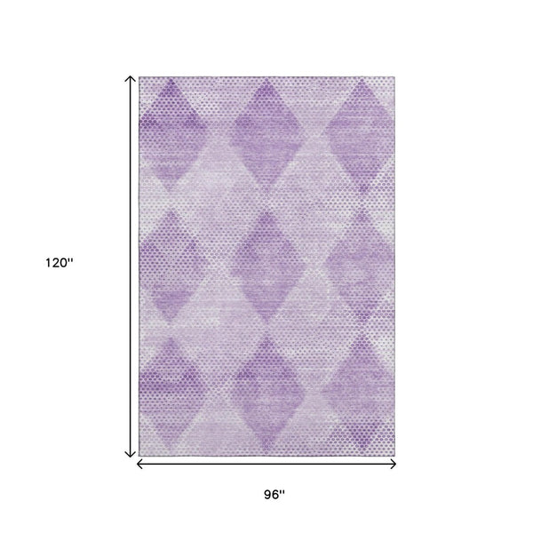 HomeRoots 8' X 10' Stylish Lavender & Ivory Geometric Washable Area Rug with UV Protection for Durability & Charm 648200