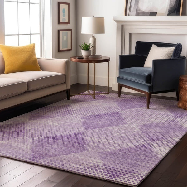 HomeRoots 8' X 10' Stylish Lavender & Ivory Geometric Washable Area Rug with UV Protection for Durability & Charm 648200