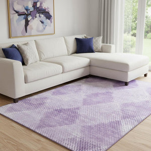 HomeRoots 9' X 12' Lavender & Ivory Geometric Area Rug - Washable, UV Protected, Modern Design for High-Traffic Spaces 648201