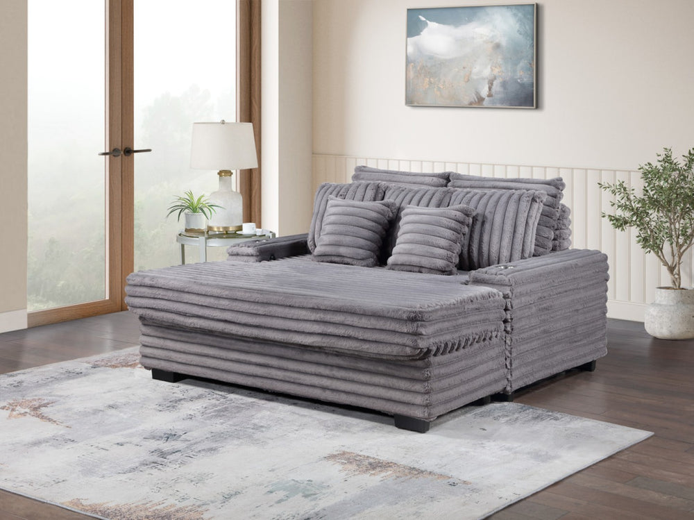English Elm Melodia Oversized Corduroy Chaise Lounge with Usb Charging and Cupholders for Media Rooms Gray B2749S00271