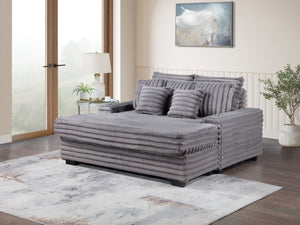 English Elm Melodia Oversized Corduroy Chaise Lounge with Usb Charging and Cupholders for Media Rooms Gray B2749S00271