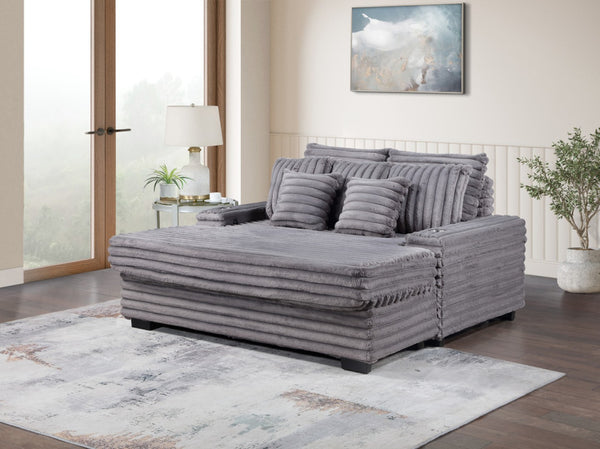 English Elm Melodia Oversized Corduroy Chaise Lounge with Usb Charging and Cupholders for Media Rooms Gray B2749S00271