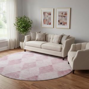 HomeRoots 8' Merlot and Ivory Geometric Round Rug - Stylish, Stain-Resistant & UV Protected for Any Space 648205