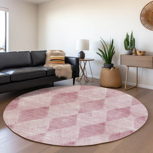HomeRoots 8' Merlot and Ivory Geometric Round Rug - Stylish, Stain-Resistant & UV Protected for Any Space 648205