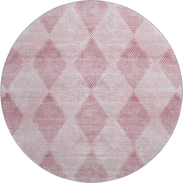 HomeRoots 8' Merlot and Ivory Geometric Round Rug - Stylish, Stain-Resistant & UV Protected for Any Space 648205