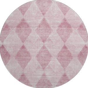 HomeRoots 8' Merlot and Ivory Geometric Round Rug - Stylish, Stain-Resistant & UV Protected for Any Space 648205
