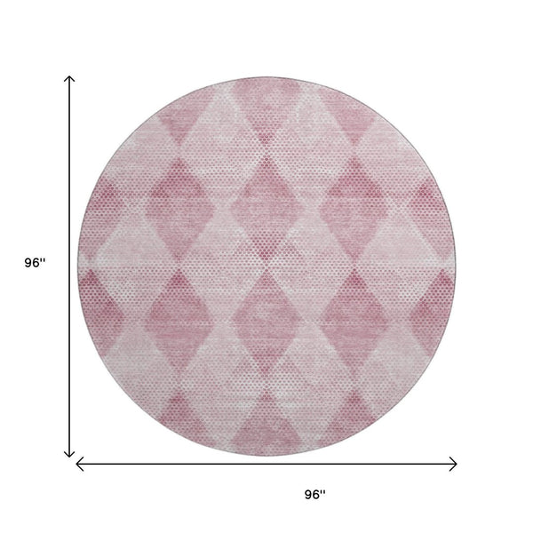 HomeRoots 8' Merlot and Ivory Geometric Round Rug - Stylish, Stain-Resistant & UV Protected for Any Space 648205
