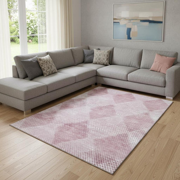 HomeRoots 8' X 10' Merlot & Ivory Geometric Washable Area Rug - Durable, UV-Protected, Easy-Care Design for Homes 648206