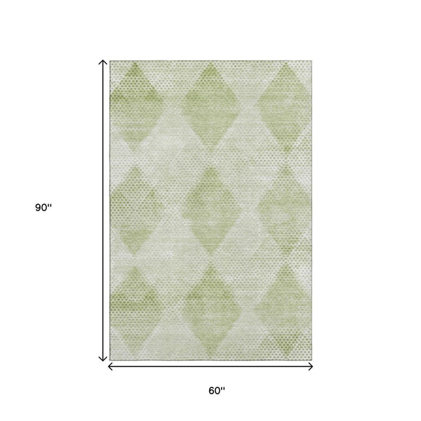 HomeRoots 5' X 8' Mint Green Geometric Area Rug – Washable, UV Protected, Stain Resistant for Busy Homes 648210