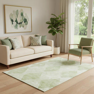 HomeRoots 5' X 8' Mint Green Geometric Area Rug – Washable, UV Protected, Stain Resistant for Busy Homes 648210