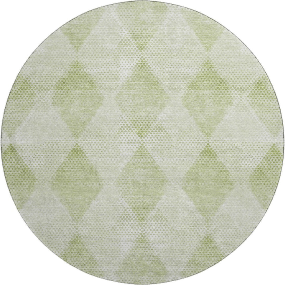 HomeRoots 8' Mint Green & Ivory Geometric Washable Round Rug - Stylish, Durable, UV-Protected for Active Homes 648211