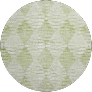 HomeRoots 8' Mint Green & Ivory Geometric Washable Round Rug - Stylish, Durable, UV-Protected for Active Homes 648211