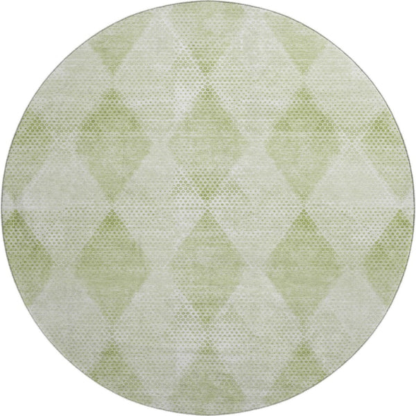 HomeRoots 8' Mint Green & Ivory Geometric Washable Round Rug - Stylish, Durable, UV-Protected for Active Homes 648211