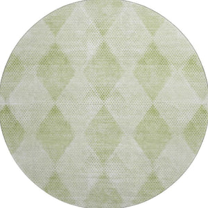HomeRoots 8' Mint Green & Ivory Geometric Washable Round Rug - Stylish, Durable, UV-Protected for Active Homes 648211